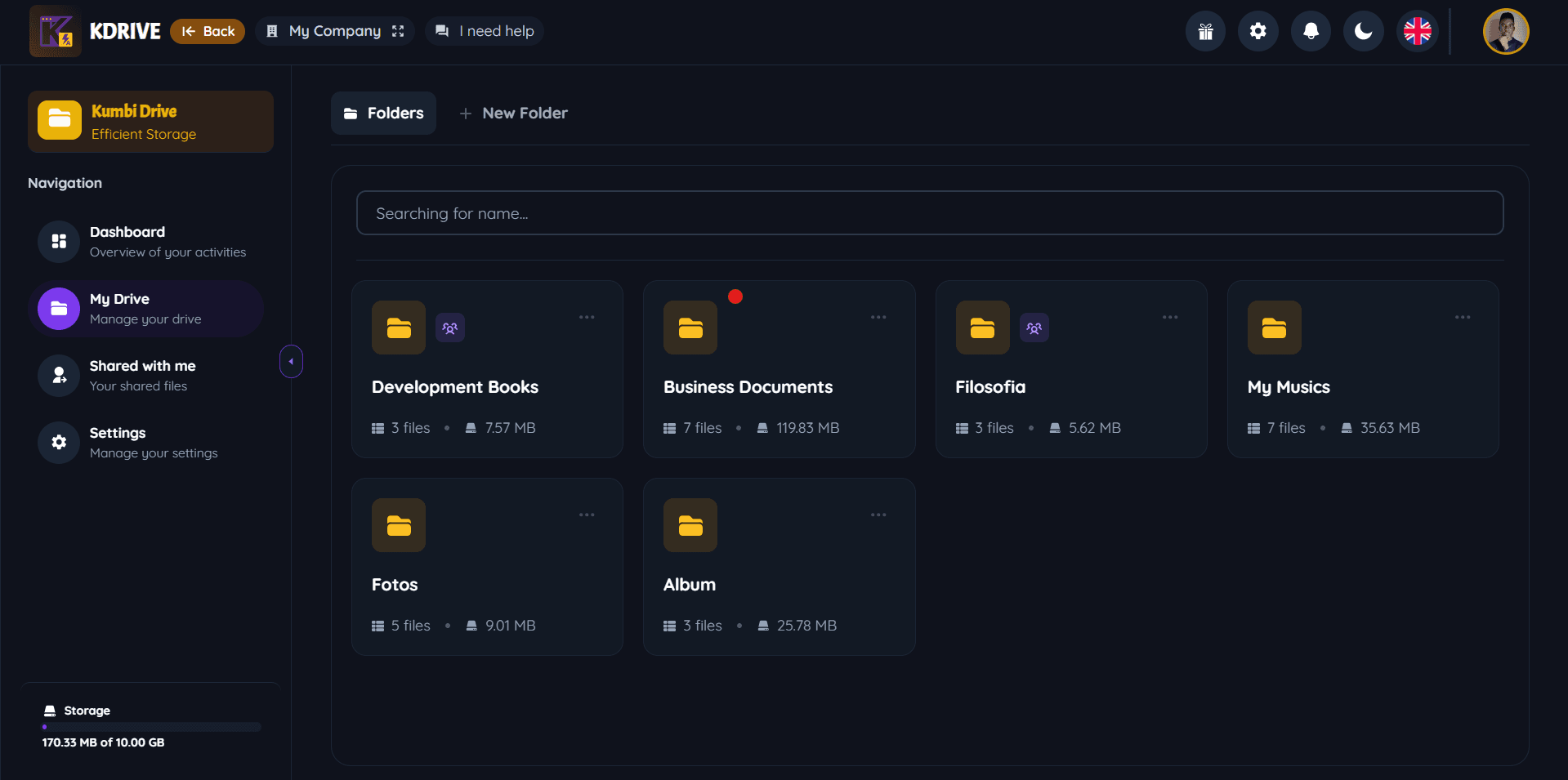 Kumbi Drive — gestor de ficheiros e armazenamento na nuvem